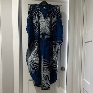 Blue Radiant Print V-Neck Women's Dress